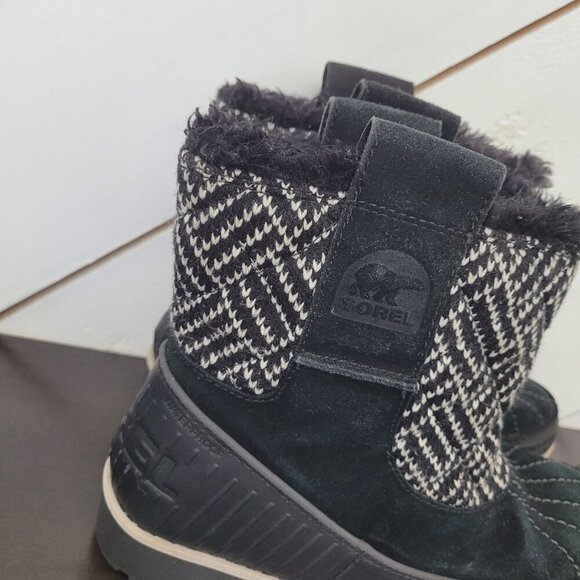 Sorel Youth Boy's Suede Winter Boots Size 4 Faux Fur Lined Check Pattern JPT - Picture 4 of 10